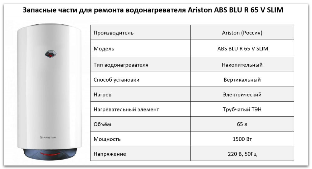 Купить запчасти Ariston ABS BLU R 65 V SLIM в Хабаровске